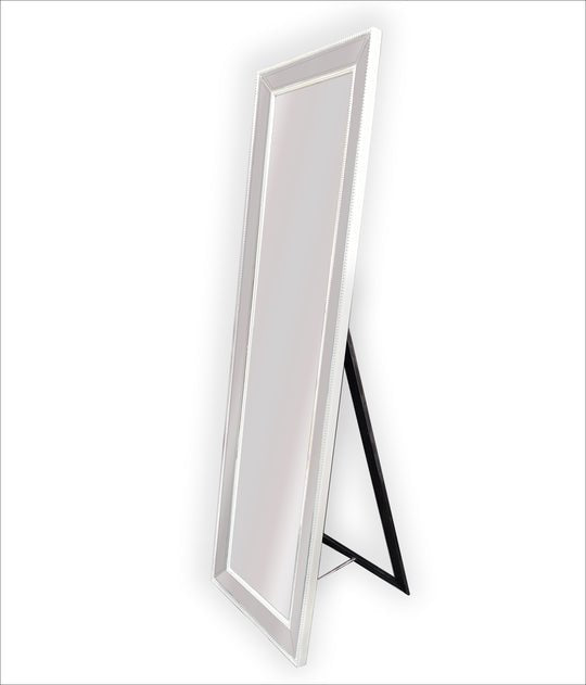 White Beaded Framed Mirror - Free Standing 50cm x 170cm - Glam Warehouse