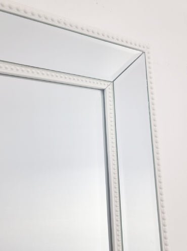 White Beaded Framed Mirror - Free Standing 50cm x 170cm - Glam Warehouse