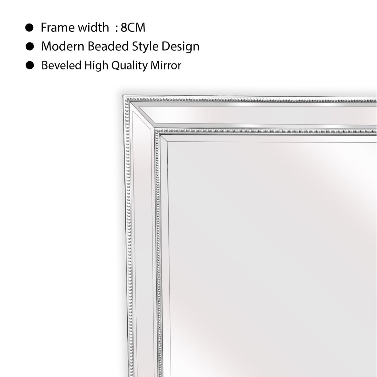 White Beaded Framed Mirror - Free Standing 50cm x 170cm - Glam Warehouse