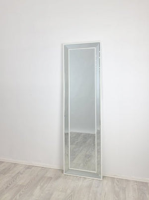 White Beaded Framed Mirror - Free Standing 50cm x 170cm - Glam Warehouse