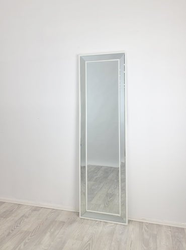 White Beaded Framed Mirror - Free Standing 50cm x 170cm - Glam Warehouse