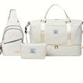White Chic 3-Piece Quilted Travel Bag Set - Duffel, Crossbody Sling & Toiletry Pouch - Large Capacity & Lightweight - Glam Warehouse
