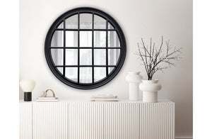 Window Style Mirror - Black Circle 100cm - Glam Warehouse