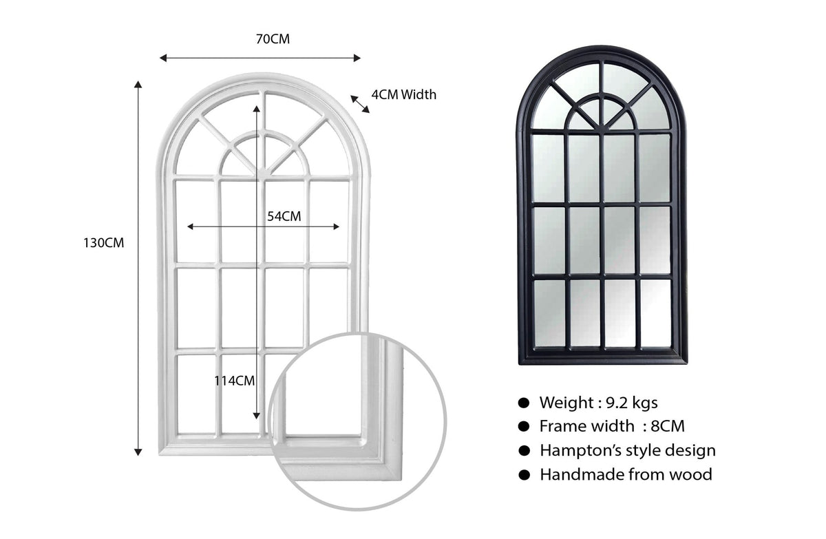 Window Style Mirror - White Arch 70 CM x 130 CM - Glam Warehouse