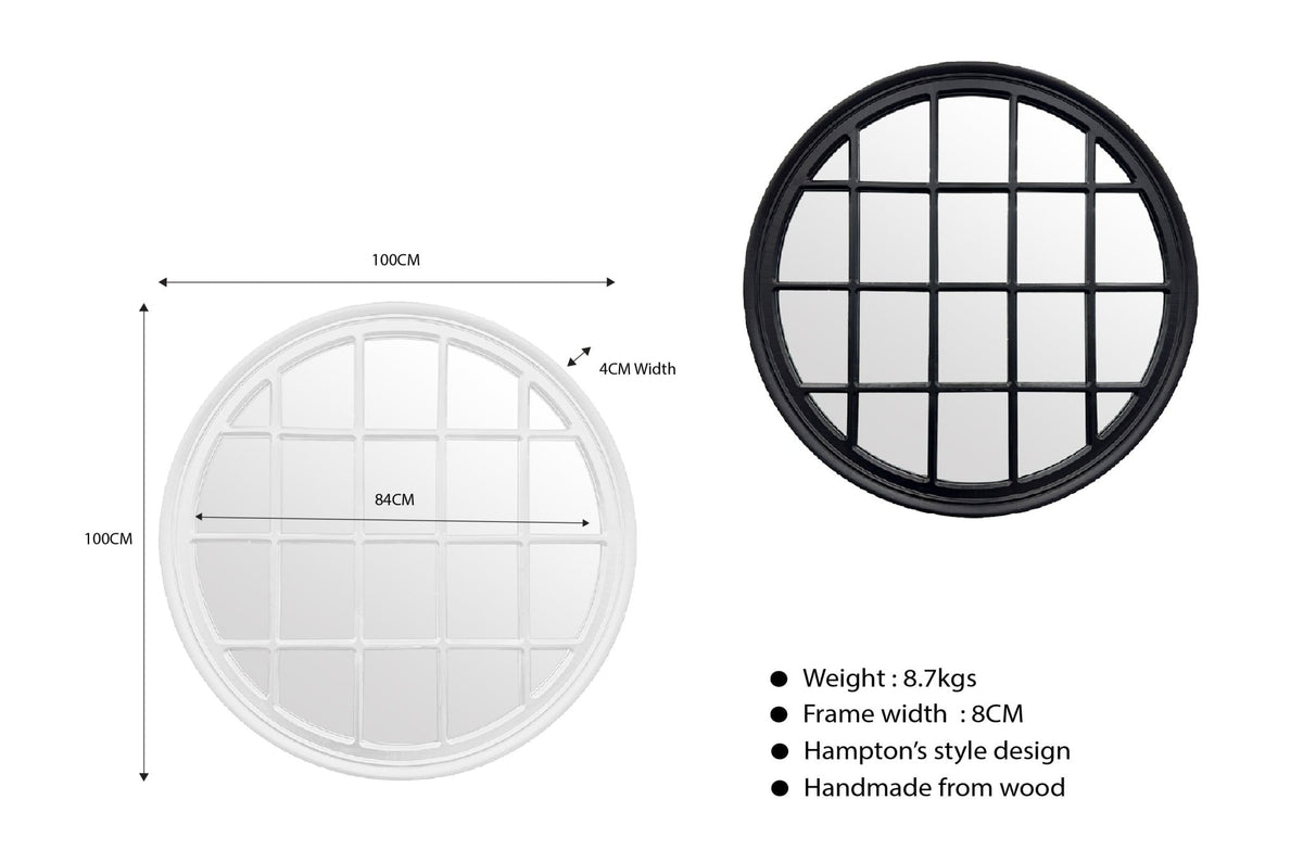 Window Style Mirror - White Circle 100cm - Glam Warehouse