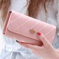 Women's Quilted Leather Wallet, Stylish Long Clutch with Heart Accent, for Cards & Cash Organization（pink） - Glam Warehouse