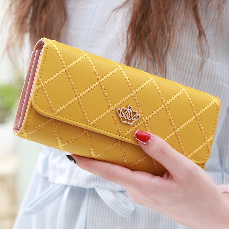 Women's Quilted Leather Wallet, Stylish Long Clutch with Heart Accent, for Cards & Cash Organization（yellow） - Glam Warehouse