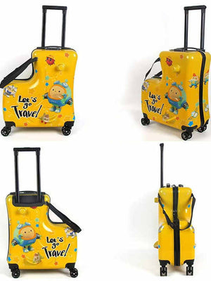 Yellow Kids Ride-On Luggage - 20-Inch Cartoon Travel Suitcase with Footrest, Durable Rolling Carry-On for Children - Glam Warehouse